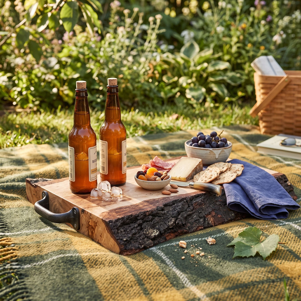 Rustic Wooden Serving Tray with Bark Edges