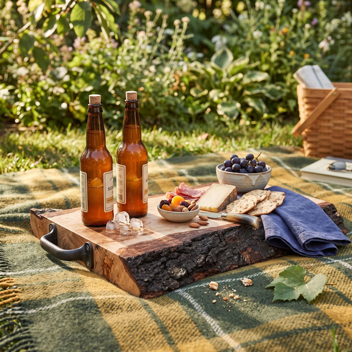 Rustic Wooden Serving Tray with Bark Edges