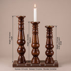 Sculptural Tall Wood Candle Holder Set of 3