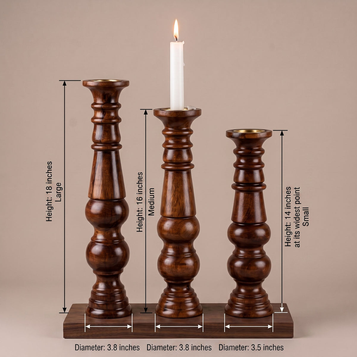 Sculptural Tall Wood Candle Holder Set of 3