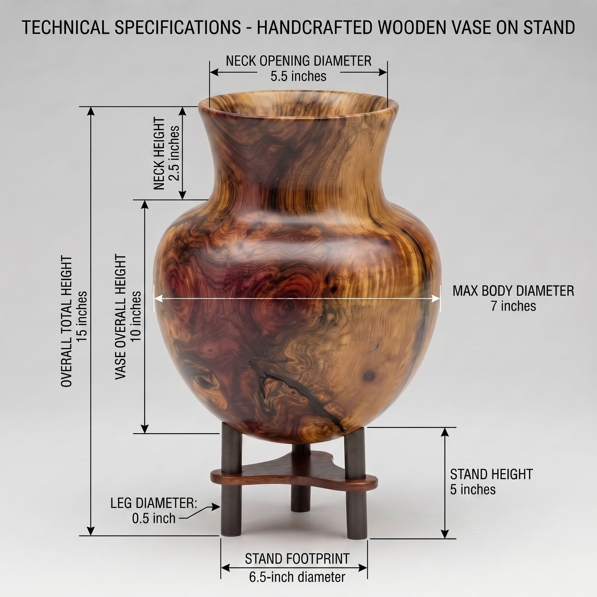 Burl Wood Urn Shaped Vessel With Stand