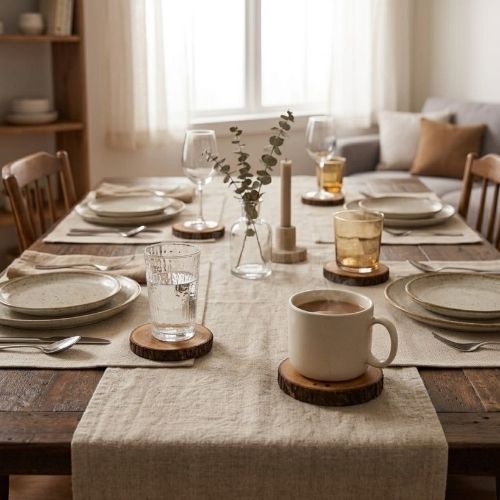 Set of 5 Rustic Natural Wood Slice Coasters – Handmade Wooden Drink Mats for Home & Kitchen Décor