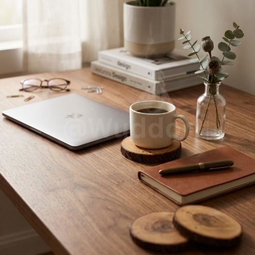 Set of 5 Rustic Natural Wood Slice Coasters – Handmade Wooden Drink Mats for Home & Kitchen Décor